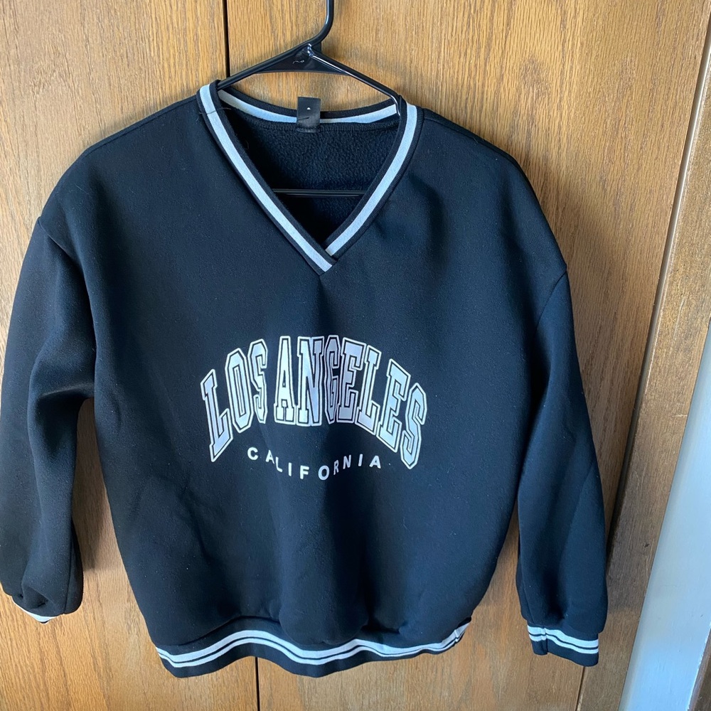 Black V-Neck Sweater with Los Angeles Print